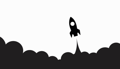Rocket ship silhouette launching into space, journey of exploration