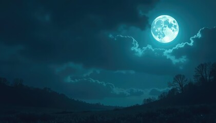 Fototapeta premium Overcast sky with a full moon casting shadows, eerie atmosphere, mystical ambiance