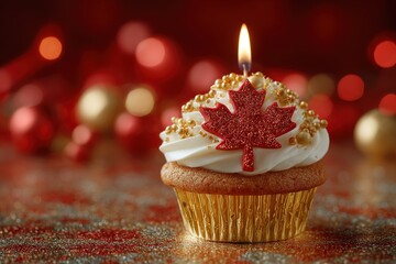 Golden candlelit maple dessert with creamy topping