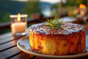 Traditional Slovenian potica cake with honey glaze and rosemary, celebrating national heritage and warmth.