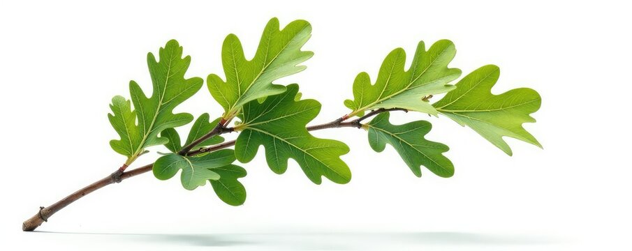 Single oak branch isolated on pure white surface, texture, simple, tree