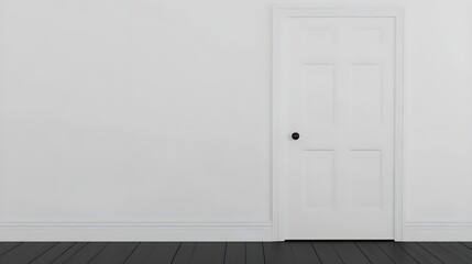 Rendering of a Closed White Door on a White Wall with Floor