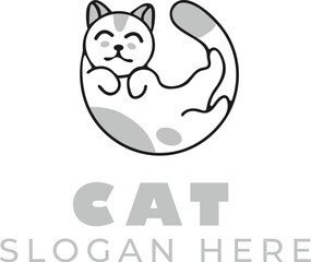 Cartoon Style Light Gray Cat Vector – Isolated on White Background