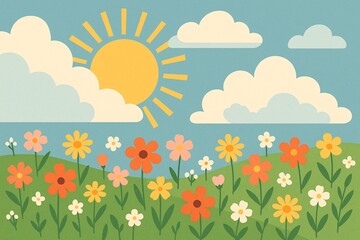 Obraz premium Spring Sunshine Vector Art with Cute Flowers and Bright Colors