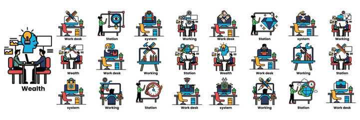 A series of images of people working at a desk