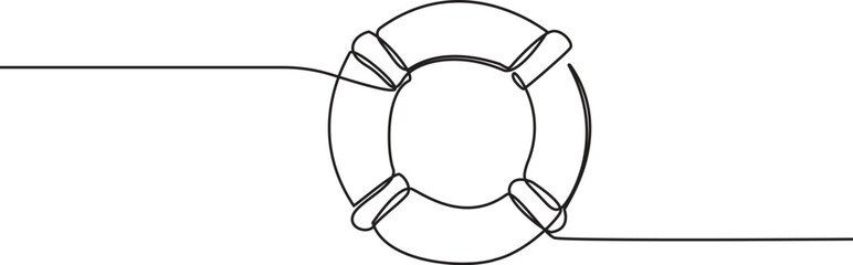 Single continuous line drawing lifebuoys, rescue belts, inflatable rubber ring with rope for help and safety of life drowning. Rescue ring for quick help. vector illustration. © Hanan