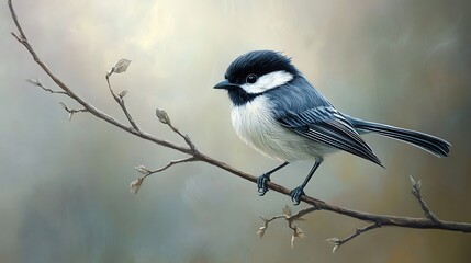 Fototapeta premium Small bird perched on branch natural background