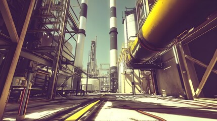 Detailed 3D Rendering of an Industrial Plant with Smoke Effects