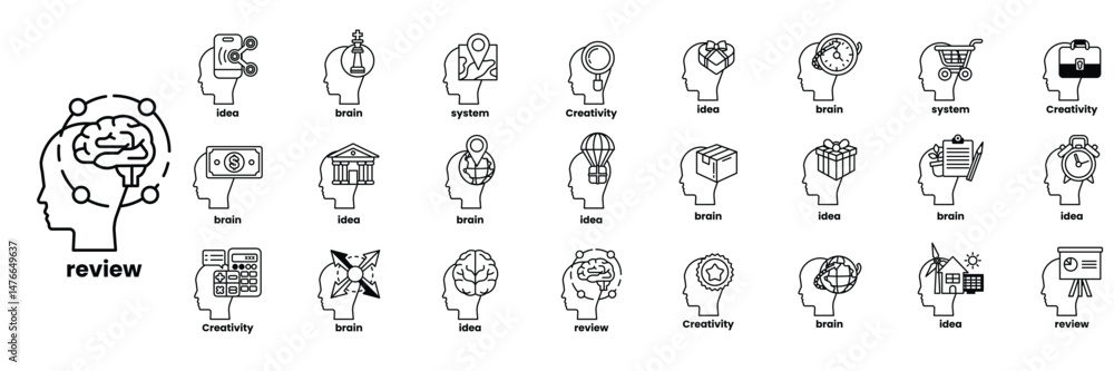 Poster a blue head with a brain and a clock on it in line drawing style