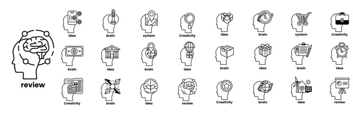 A blue head with a brain and a clock on it in line drawing style