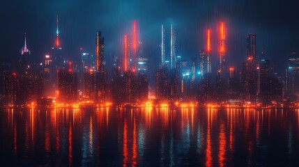 Fototapeta premium Night city skyline neon lights