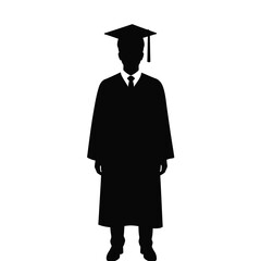 Silhouette of a graduate wearing academic robes and graduation cap isolated on white