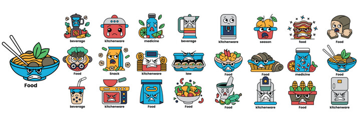 A cartoon of a bowl of food with a cartoon face