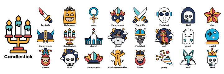 A collection of Halloween themed icons including a skull, a skeleton, a ghost