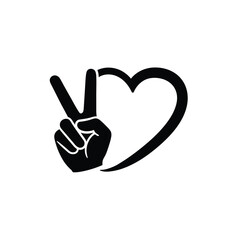 Obraz premium Peace sign hand gesture integrated with a heart shape in bold black and white design