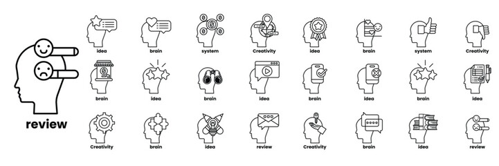 A head with a sad face and a face with a smile in line drawing style