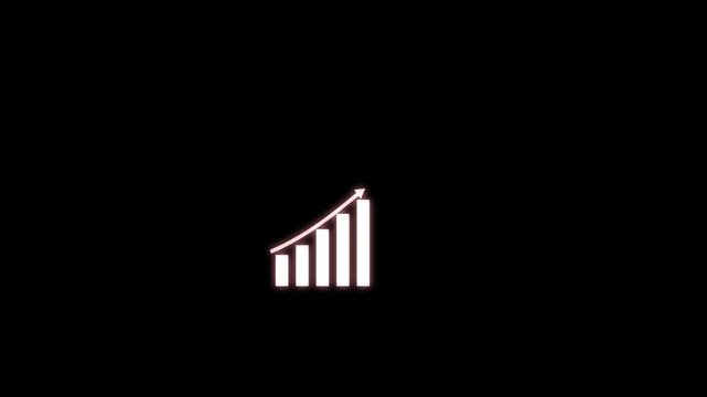 Symbolizing significant business growth. Word Trends on ascending arrow above bar graph, business graph chart icon animation on a black background.
