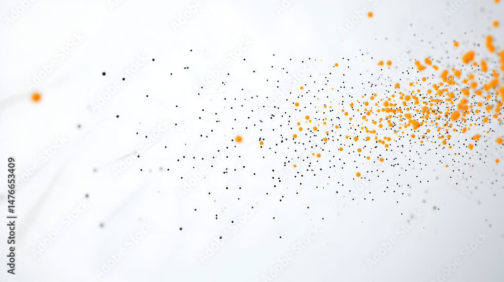 Poster abstract digital particles with orange and grey. a visual representation of data, energy, or abstrac