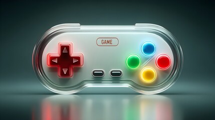 3D joystick icon with buttons and bright color, classic game controller for UI