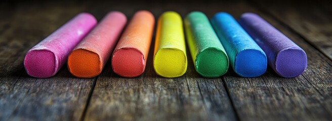 Colorful Chalk Sticks on Wood