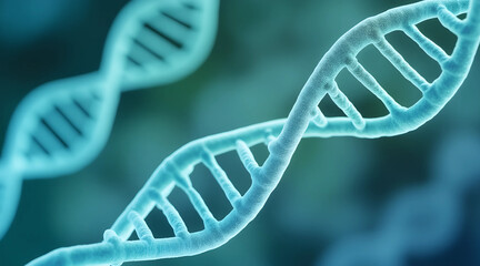 Close-Up of Glowing DNA Helix in Blue Green Light.