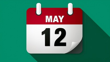 Illustration of paper calendar with date 12 May. Day and month for birthday, anniversary or appointment