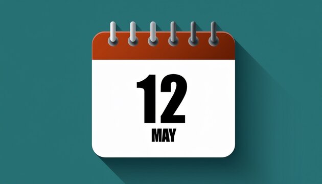 Illustration of paper calendar with date 12 May. Day and month for birthday, anniversary or appointment