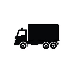 Simple black and white vector illustration of a cargo delivery truck on white background