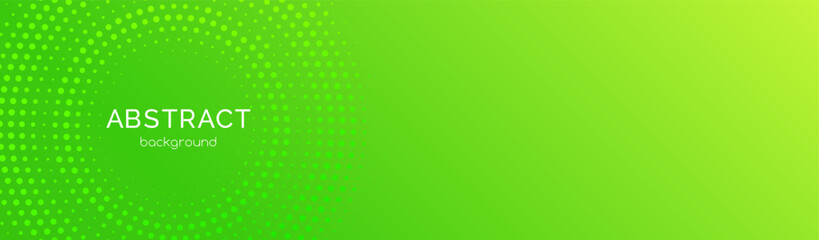 Green gradient abstract long background. Halftone dotted circle frame fresh web banner template