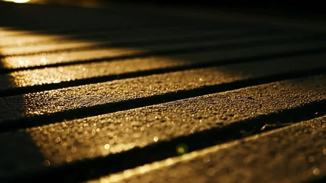 Close-up of Weathered Wooden Planks or Bench with Sunlight Casting Long Shadows, Texture Detail