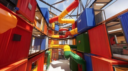 Colorful Industrial Building Model Featuring Vibrant Container Design