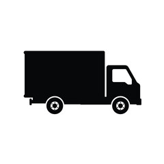Black and white delivery truck icon isolated against a white background simple transportation symbol
