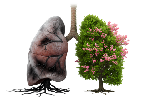 Smokers Lung vs Healthy Lungs Shocking Image Comparison on Transparent background