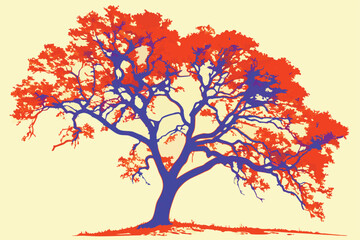 114 high definition, highly detailed, photorealistic, beautiful, intricate, colorful, vibrant, dramatic, abstract tree, one side blue, one side orange, contrasting colors, surreal, digital art, 8k res