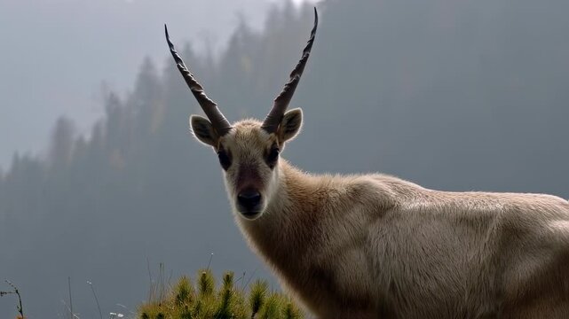 Majestic Goat-Antelope Hybrid in Misty Mountain Habitat
