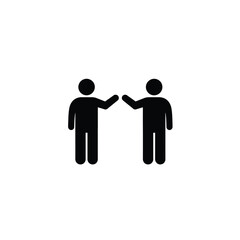 Two stick figure people reaching out arms against a clean white background