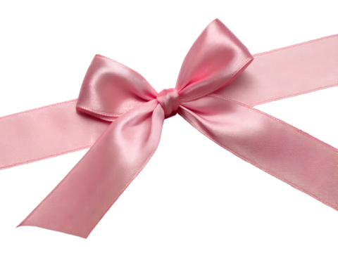 Pink Satin Ribbon Bow Decoration Isolated on transparent background cutout, PNG file, Cutout file