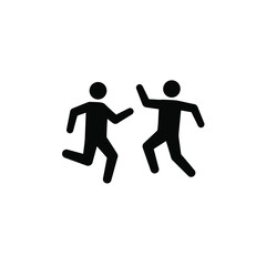 Two simplified black silhouetted figures in motion depicting running or dancing on white