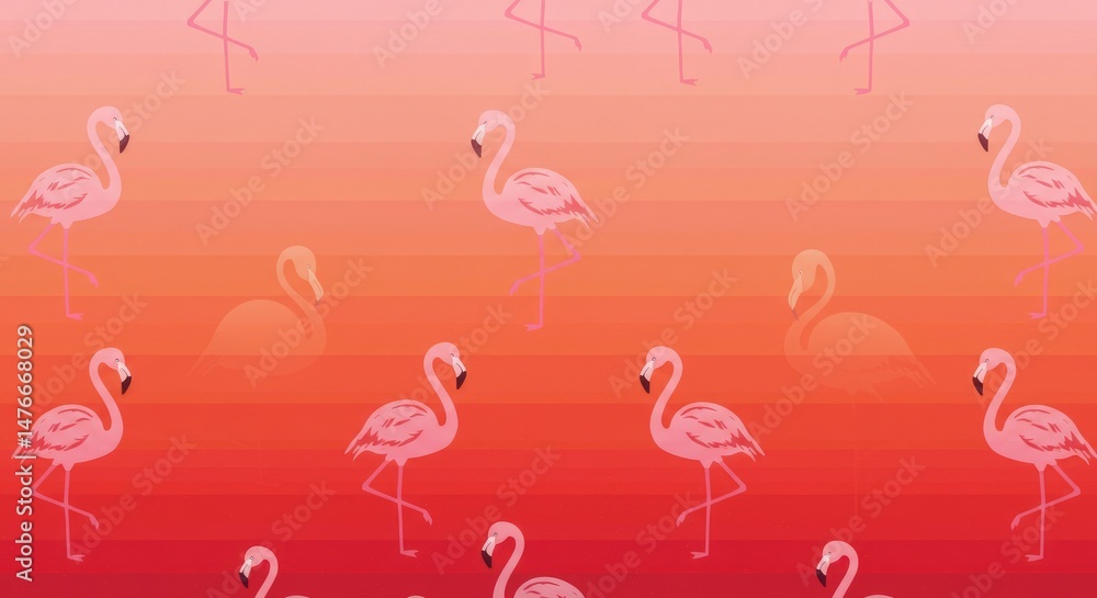 Poster flamingos pattern gradient background