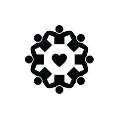 Group of people united holding hands around a heart symbolizing love and support