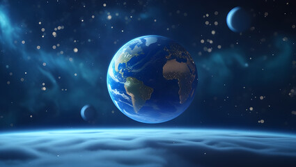 Realistic Planet Earth in Deep Space with Stars and Atmosphere – Space Background Illustration