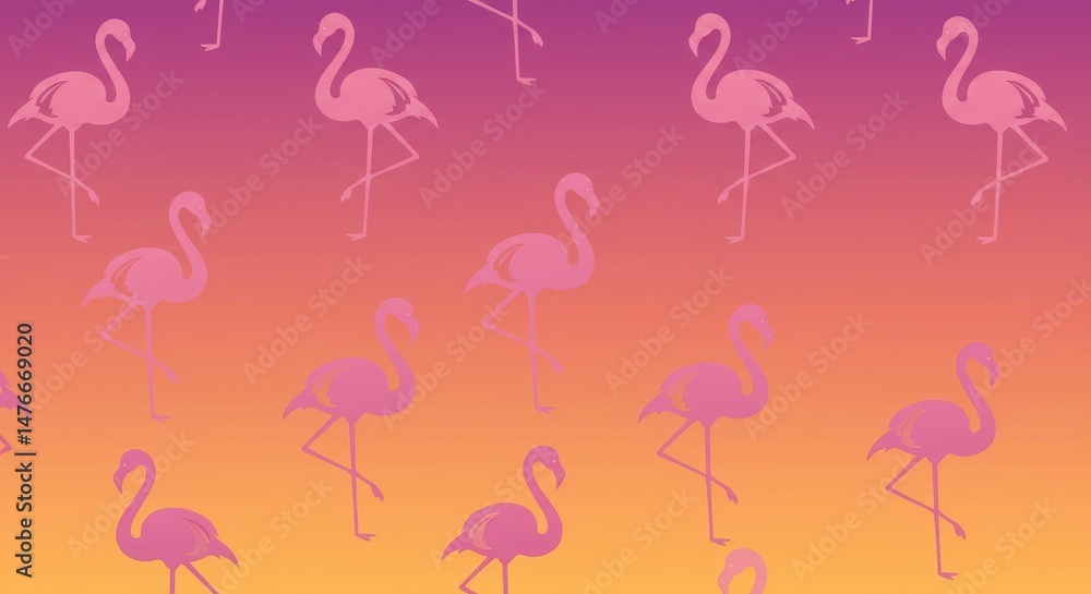 Poster flamingos pattern gradient background