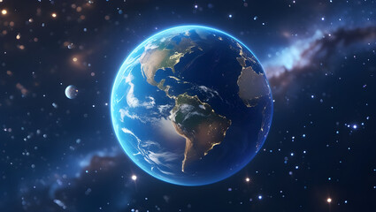 Realistic Planet Earth in Deep Space with Stars and Atmosphere – Space Background Illustration