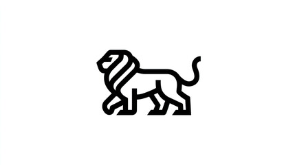 Simple Monoline Lion Logo Design Full Body Side View Elegant Animal Symbol Minimalist Graphic Strong Mascot Modern Line Art Emblem Wild Cat
