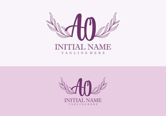 Minimalist concept wedding monogram set with initials letter AO