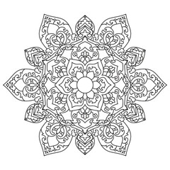 Elegant Floral Mandala with Central Lotus: Detailed Line Art Illustration for Coloring and Creative Design