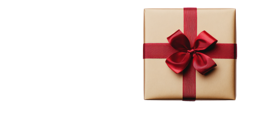 golden gift box with red bow
