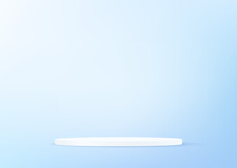 Blue studio room background. Blue background vector 3d with white podium. Empty room with light effect. Space for selling products on the website. Vector illustration.