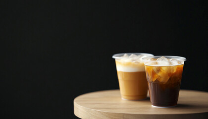 Refreshing iced coffee with milk in takeaway