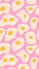 Vector hand-drawn minimalist cover design template with cartoon eggs in pastel pink and yellow tones. Trendy, playful designs for social media, stationery, and branding.